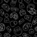 Vector seamless pattern with isolated handbags on black color. Background on the theme of fashion and beauty Royalty Free Stock Photo